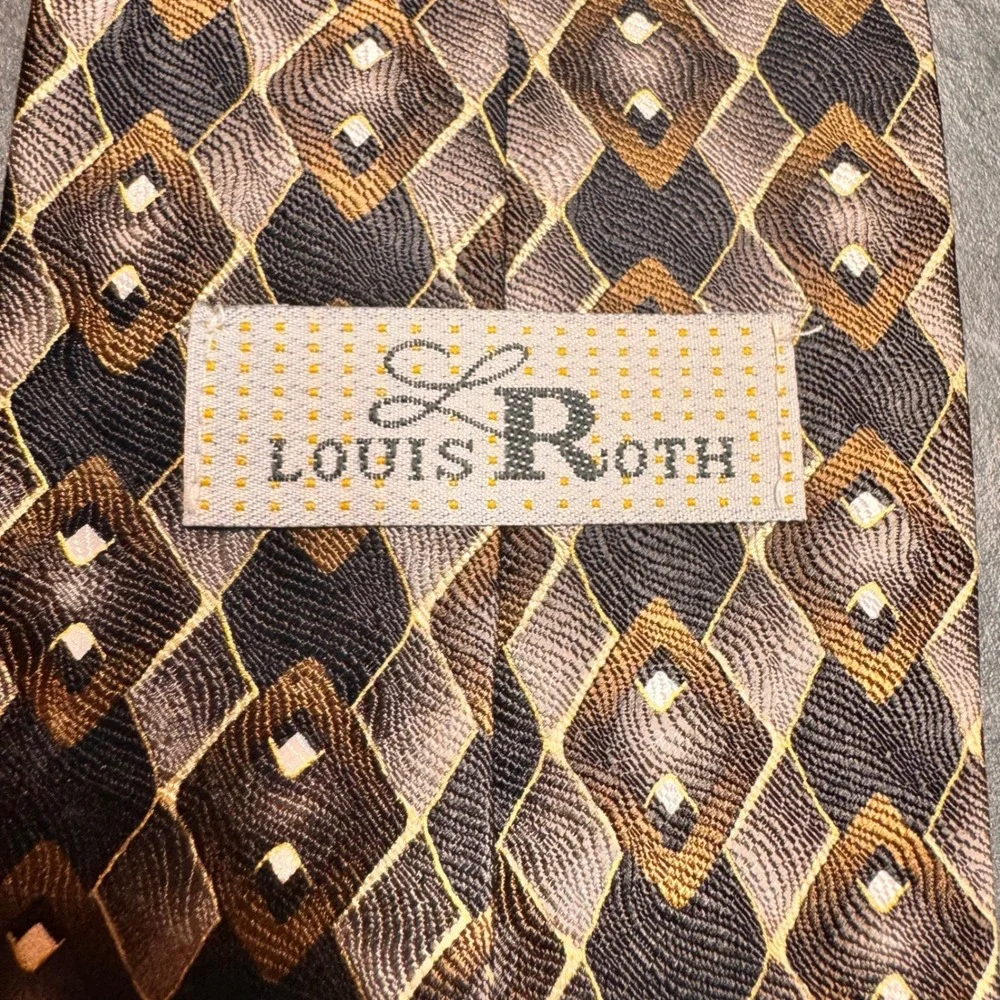 Vintage Louis‎ Roth Mens 100% Silk Geometric Pattern Necktie 90s Y2K Business
